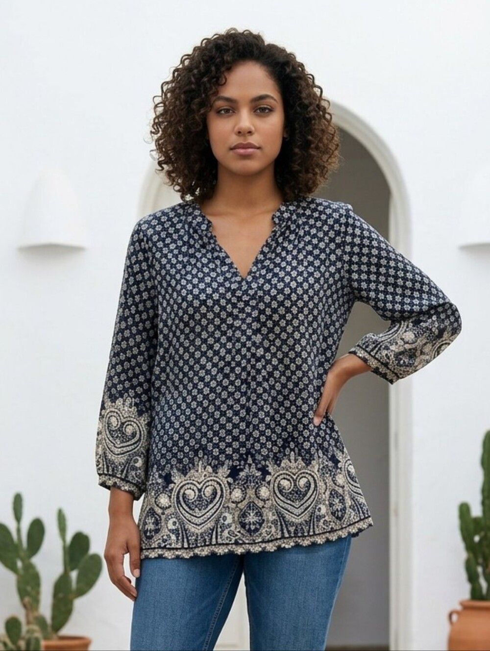 Black Chiffon Tunic Blouse Women's 12 Puff Sleeve Split Neck Boho Career Top